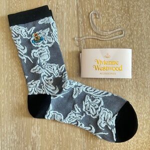Vivienne Westwood Crew Socks Grey Floral Orb Logo | New